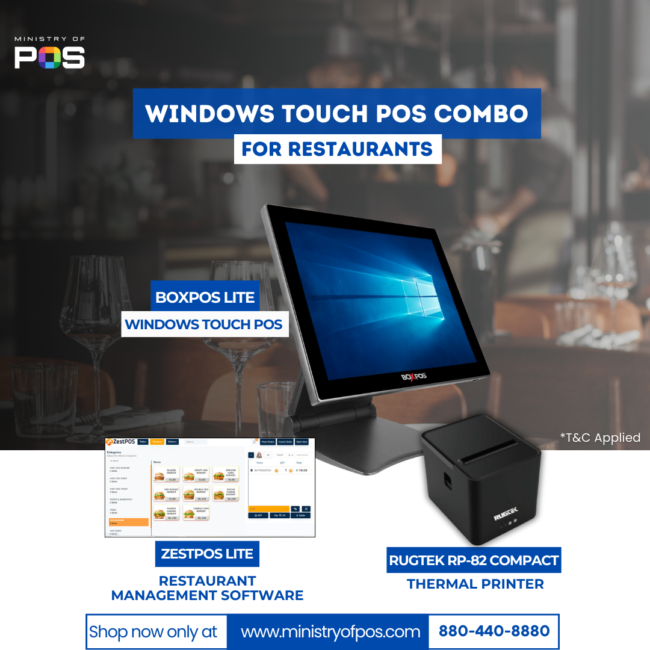 Windows Touch POS Combo For Restaurants - BOXPOS Windows Touch POS | Rugtek Thermal Printer | Restaurant Management Software