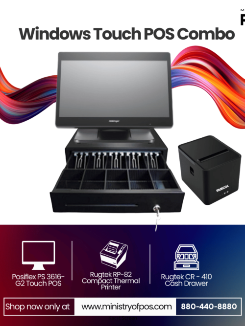 Posiflex Touch POS Combo - Windows Touch POS | Thermal Printer | Cash Drawer