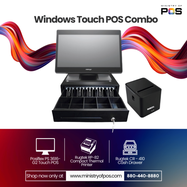 Posiflex Touch POS Combo - Windows Touch POS | Thermal Printer | Cash Drawer